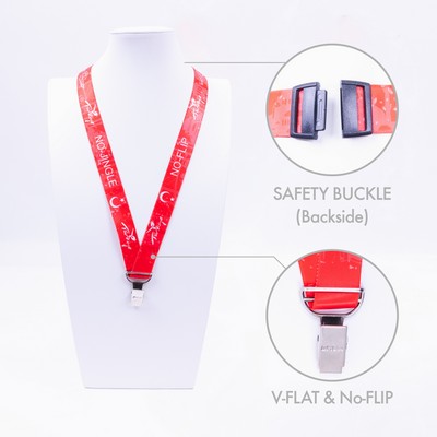 1" V-Flat™ No-Flip™ & Stitchless Full Color RPET Lanyard with Safety Breakaway